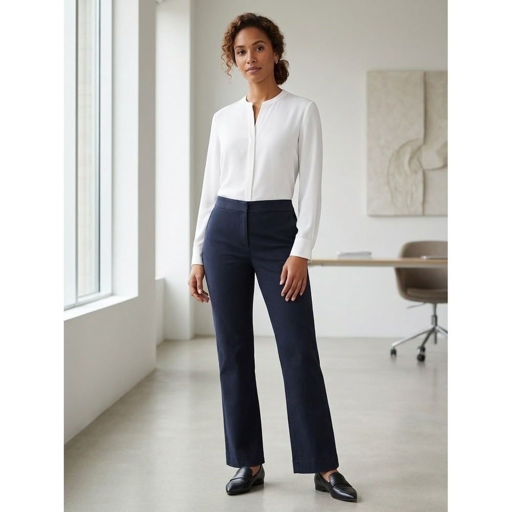 MM.LaFleur Hockley Pants Navy Blue Ink Straight Leg Cotton Stretch Size 12